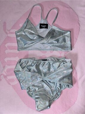 Samantha Pleet Silver / Pale Blue Holographic High-Waisted Bikini Swimsuit RARE